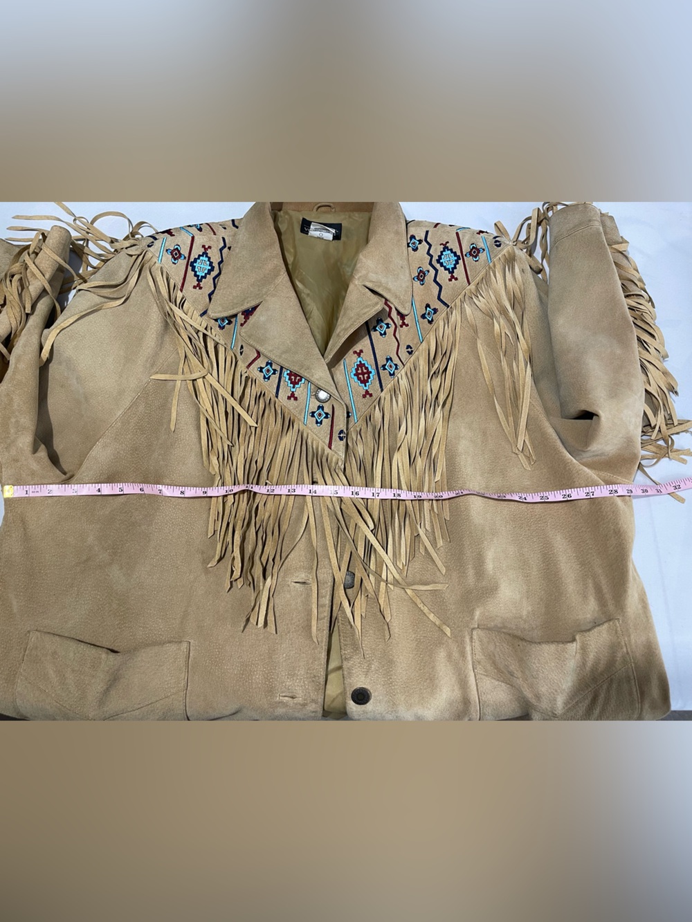 Vintage Suede Embroidered Fringe Western Frontiersman Men’s Ranch Barn Coat, B8 - Picture 8 of 10